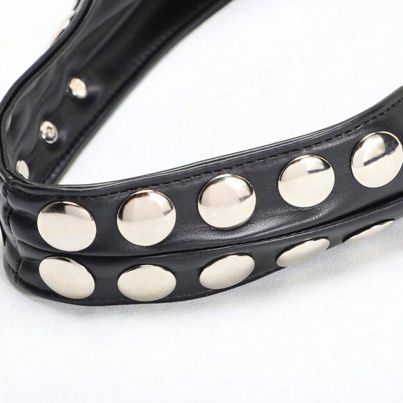 Women's Metal Stud contemporary black Bucket Bag - Picture 7 of 9